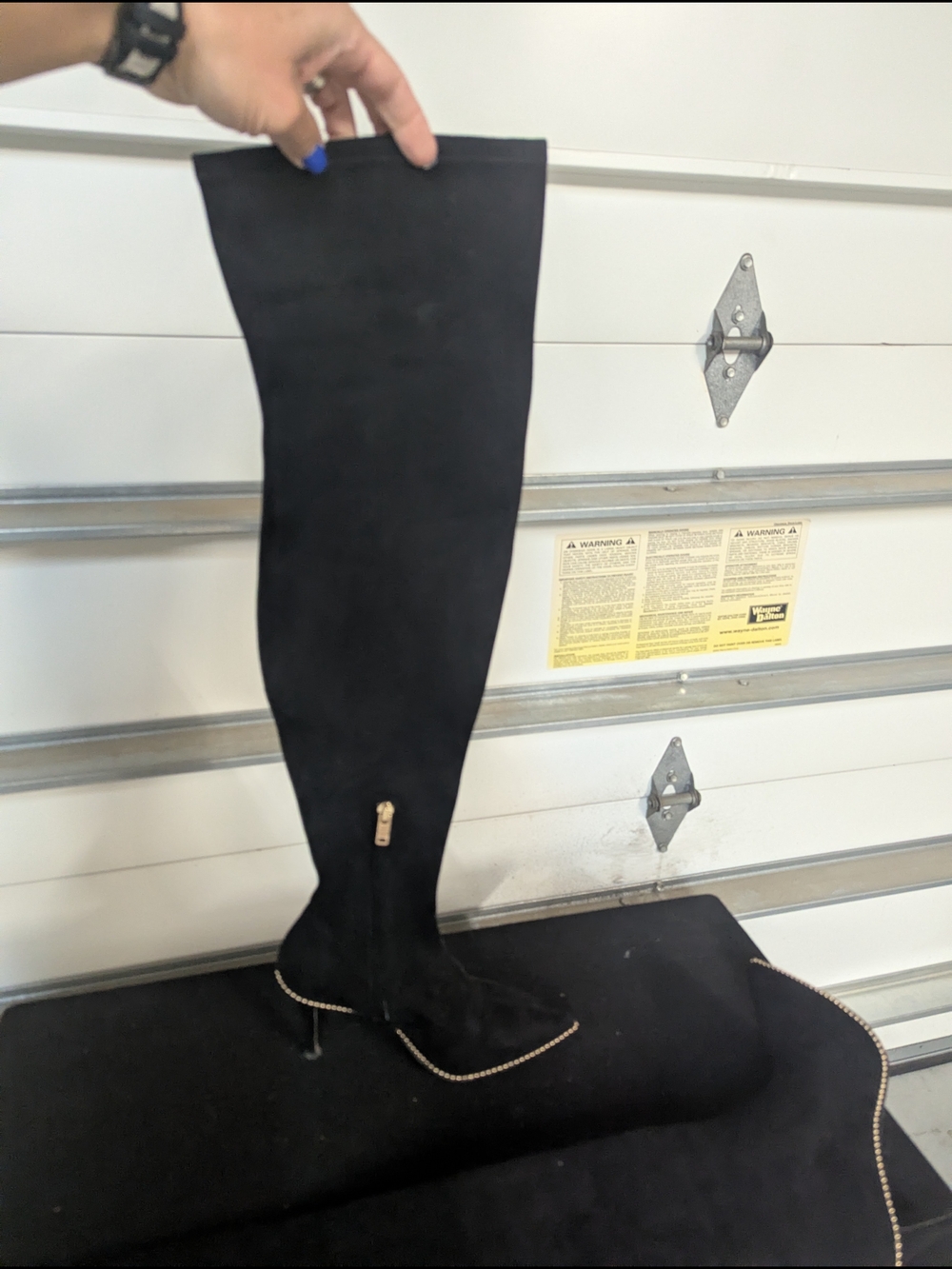 Coach Black Over-the-Knee Stiletto Boot with Side Zip and Chain Trim